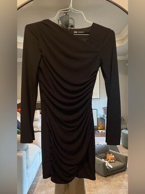 Zara Black Draped Long Sleeve Dress